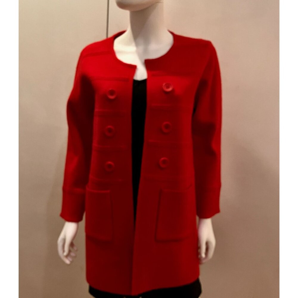 Holiday dressing: Vintage Bugatteli designer red knit jacket coatigan, L